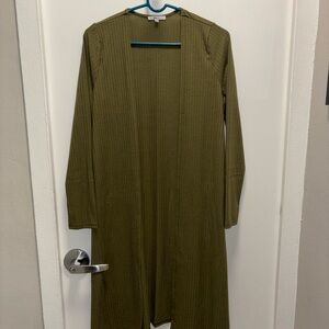 Blashe Ribbed Long Sleeve Cardigan - Olive Green, Size L